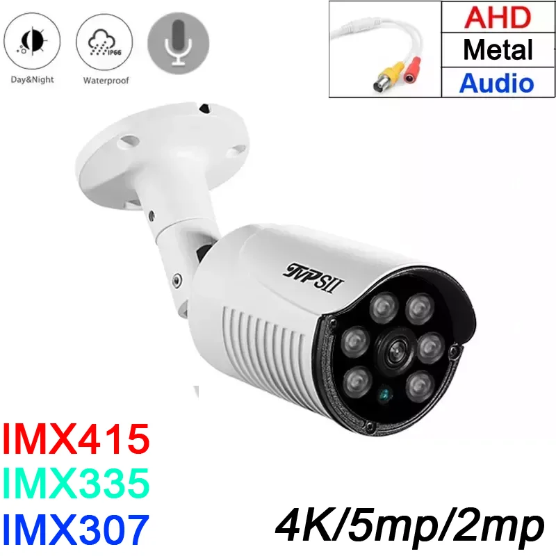 

Metal Six Array Led 8mp 4K IMX415,5mp IMX335 Outdoor IP66 Waterproof Audio Starlight Surveillance Security AHD CCTV Camera