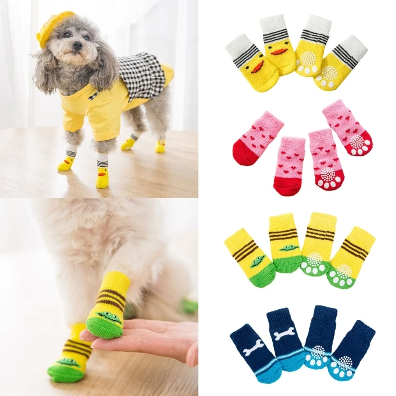 

Anti-Slip Dog Socks Socks Pet Paw Protector Traction Control for Indoor Wear 3 Sizes Fit Small to Medium Dogs Cats
