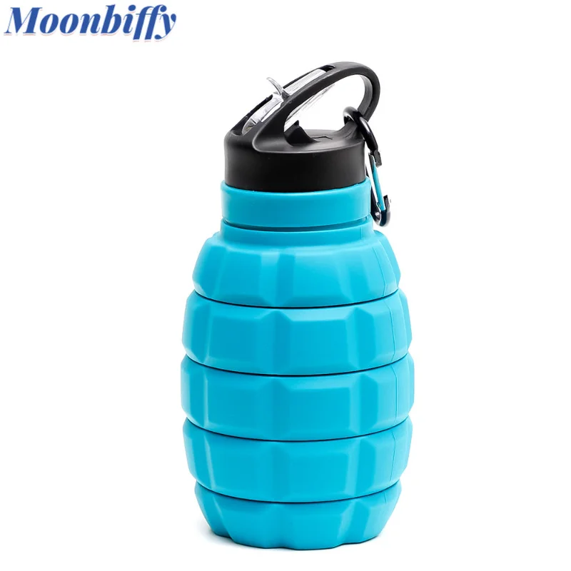 

580ml Foldable Water Bottle Children and Adult Food Grade Silicone Cycling Hiking Kettle Direct Drinking Water Bottle with Straw