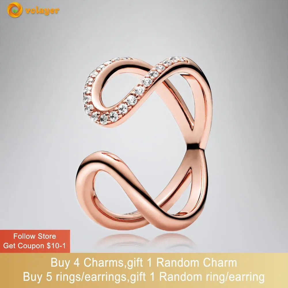 

Volayer 925 Sterling Silver Rings Pink Wrapped Open Infinity Rings Original 925 Women Rings Ngagement Rings Wedding Rings Gift