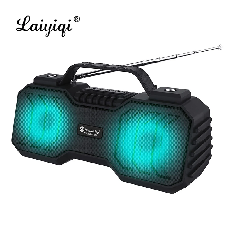 

Laiyiqi antenna LED light boombox 5.0 EDR Bluetooth speaker dual woofer Radio FM 3D Stereo Portable hook handle BT loudspeaker