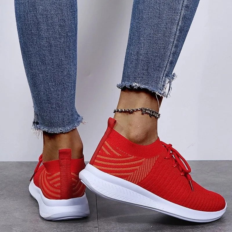 

2022 Spring and Autumn Fashion Color-blocking Flying Woven Women Sneakers Comfortable and Light Large Size Women's Shoes