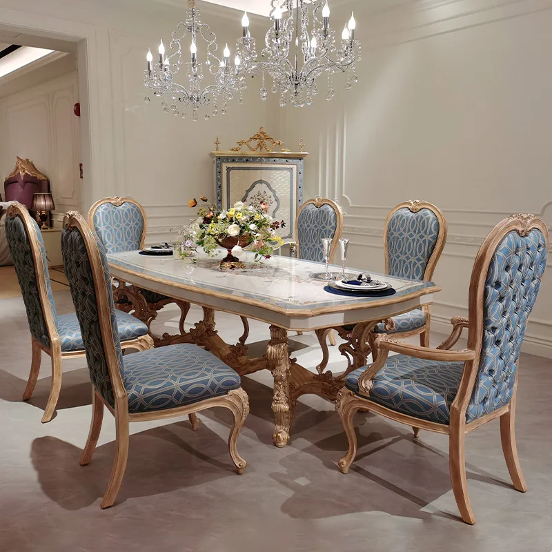 

European luxury solid wood painted dining table French shell large villa restaurant furniture customization