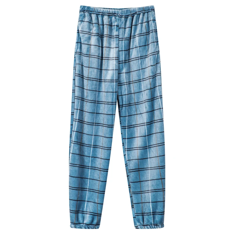 CAIYIER Men's Flannel Home Pants Large Size Soft Warm Sleepwear With Pocket Elastic Waistband Sleep Bottoms Trousers Underwear