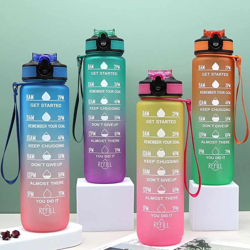 

1L Motivational Sports Water Bottle Outdoor Time Marker Frosted Straw Cup Scale Fitness Workout Cups Gym Water Drinking Bottle