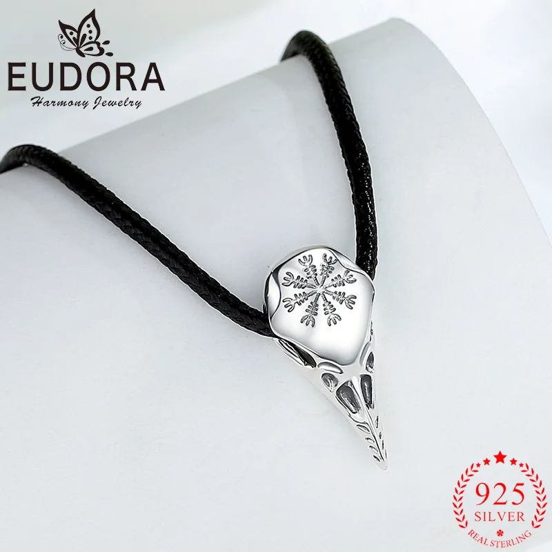 

Ожерелье Eudora из стерлингового серебра 925 пробы с вороном, черепом, дорожкой, знаком, викингом, панк, животным, подвеска для мужчин и женщин, мо...