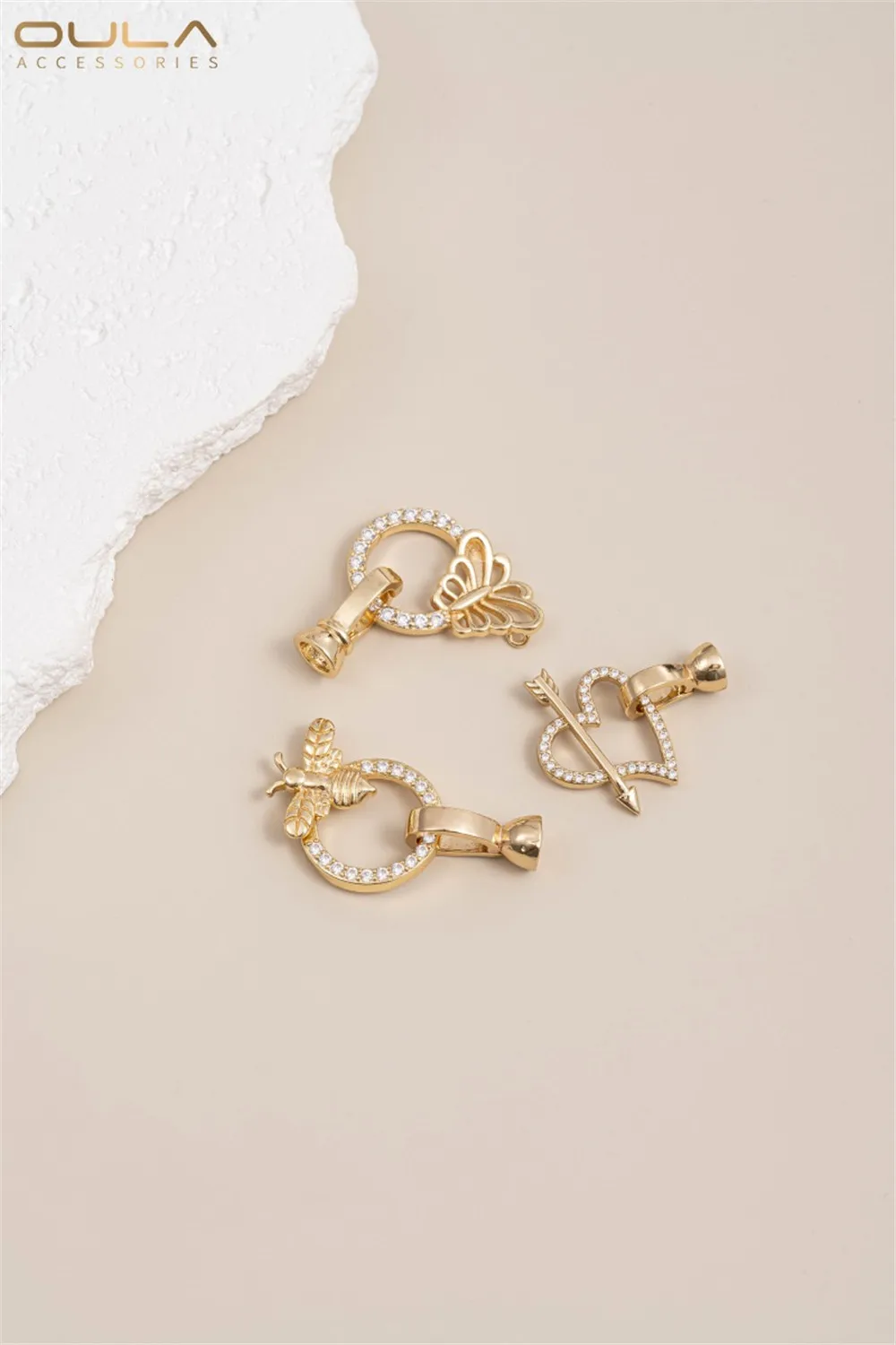 14K сумка Золотая циркониевая стрелка через сердце Бабочка пчела жемчужное