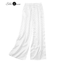 summer 2022 new silk jacquard mulberry satin long womens 100 natural silk white chain loose wide leg pants