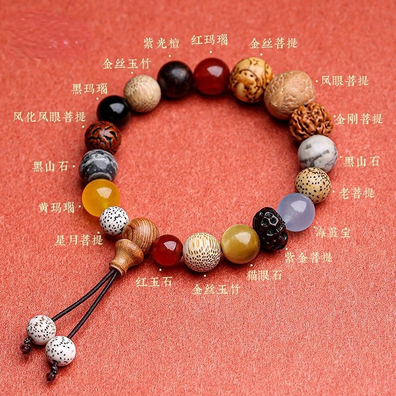 Customized 18-Seed Bodhi Bracelet Multi-Treasure Buddha Beads Bracelet Charm Zodiac Ornament