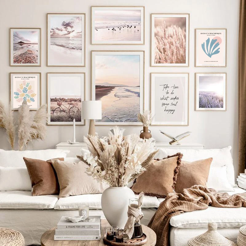 

Nordic Scandinavian Nature Landscape Autumn Sunset Beach Seagulls Wall Art Canvas Painting Posters For Living Room Home Decor