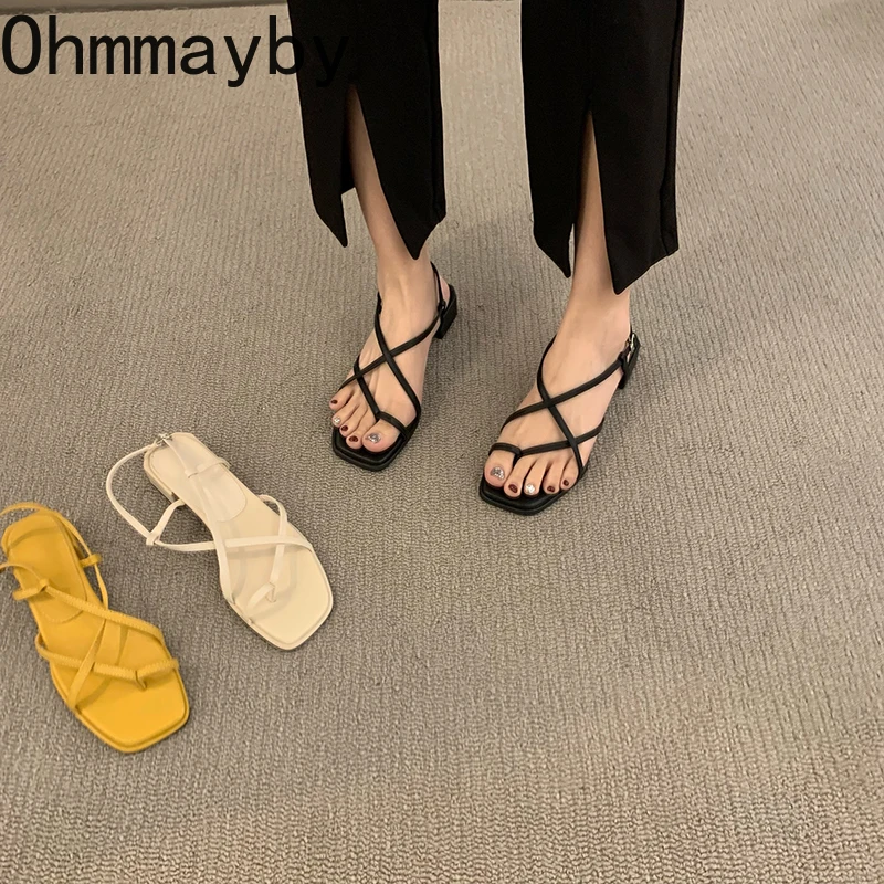 

2022 Summer Narrow Band Women Sandal Ladies Casual Flats Heel Fashion Gladitor Shoes Outdoor Dress Ankle Strap Elegant Mujer