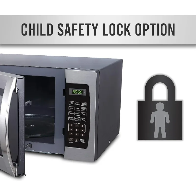 Microwave 1000 Watts, 1.3 cu ft - Microwave Oven With LED Lighting and Child Lock - Perfect for Apartments and Dorms