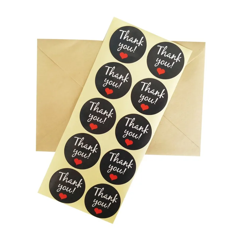 

120pcs/Lot Cute Round Black With Red Heart Seal Sticke Thank You Seal Stickers DIY Deco Gift Sticker Label Stationery Supplies