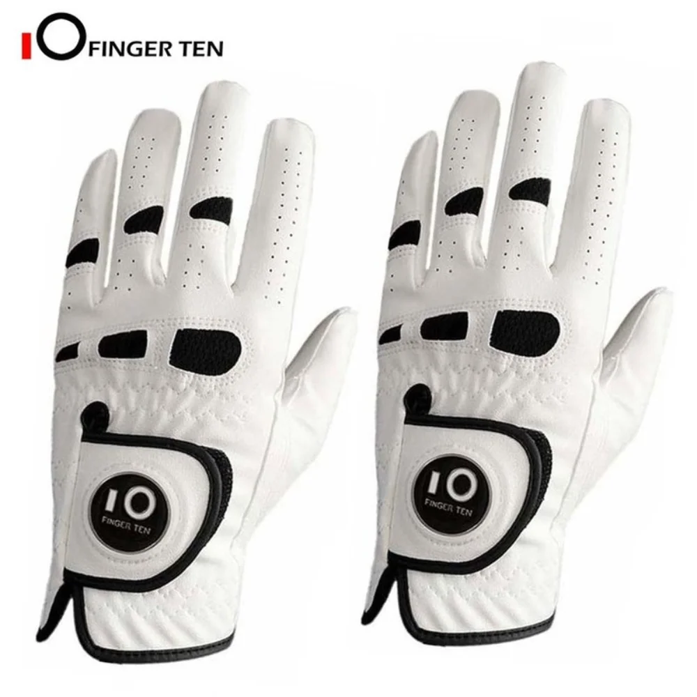 2 Pc/4 Pc Premium PU Leather Men's Golf Gloves with Ball Marker Cabretta Left Right Hand All Weather Grip Breathable