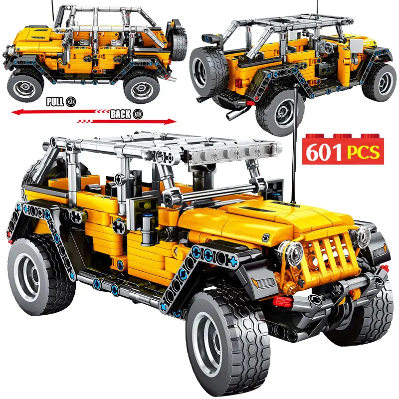 

601Pcs Creative Yellow Pull Back Sports Car Model Building Blocks City Technical Car Enlighten Bricks Toy for Boys Action Figure