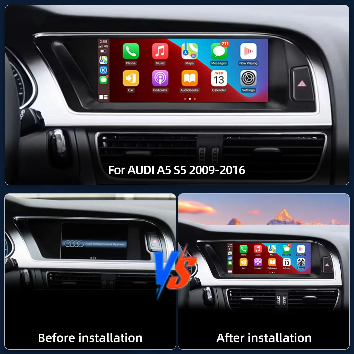 Фото Обновление беспроводного Android Auto Car Play для AUDI A5 S5 2009-2016 мультимедийный видеоплеер интеллектуальный монитор сенсорный экран Linux №3