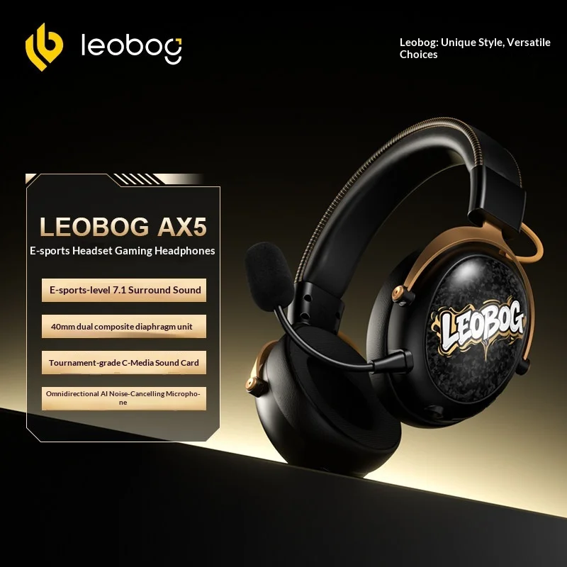 Фото Беспроводная игровая гарнитура LEOBOG AX5 2.4G Bluetooth 7.1 с микрофоном с шумоподавлением AI и звуковой картой C-media для ПК и киберспортивных геймеров №2