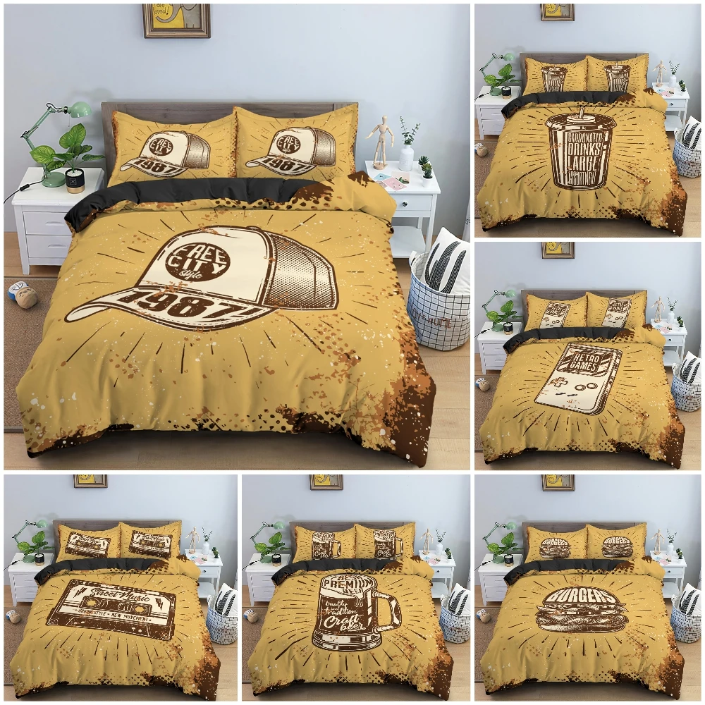 

Grunge Background Illustration Duvet Cover Set 3D Retro Bedding Set With Pillowcase King Queen Twin Size Bedclothes 2/3Pcs
