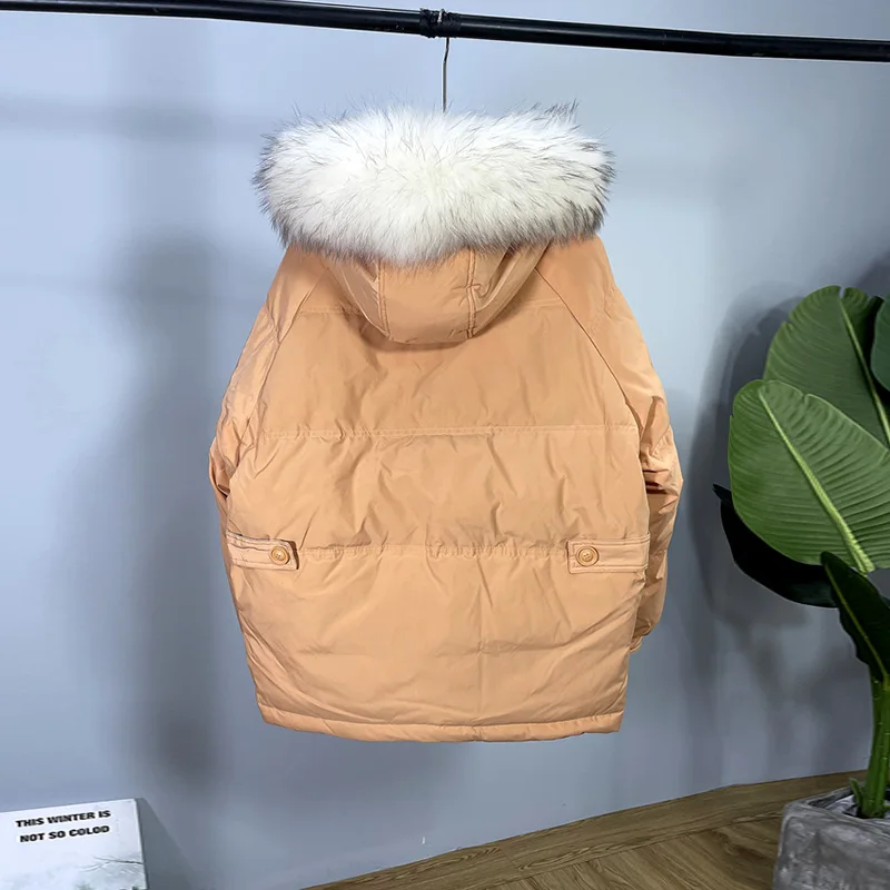 2022 Winter New Down Jacket Women's Short Korean Version Big Fur Collar Fashion Loose Thick Warm White Duck Down Coats Female