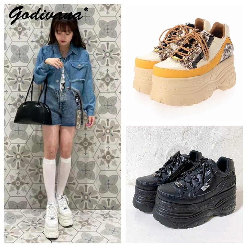 

Японский стиль Instagram Ретро Водонепроницаемая платформа женский на массивном каблуке боковая молния серия шахт универсальные повседневные кроссовки кожаные туфли