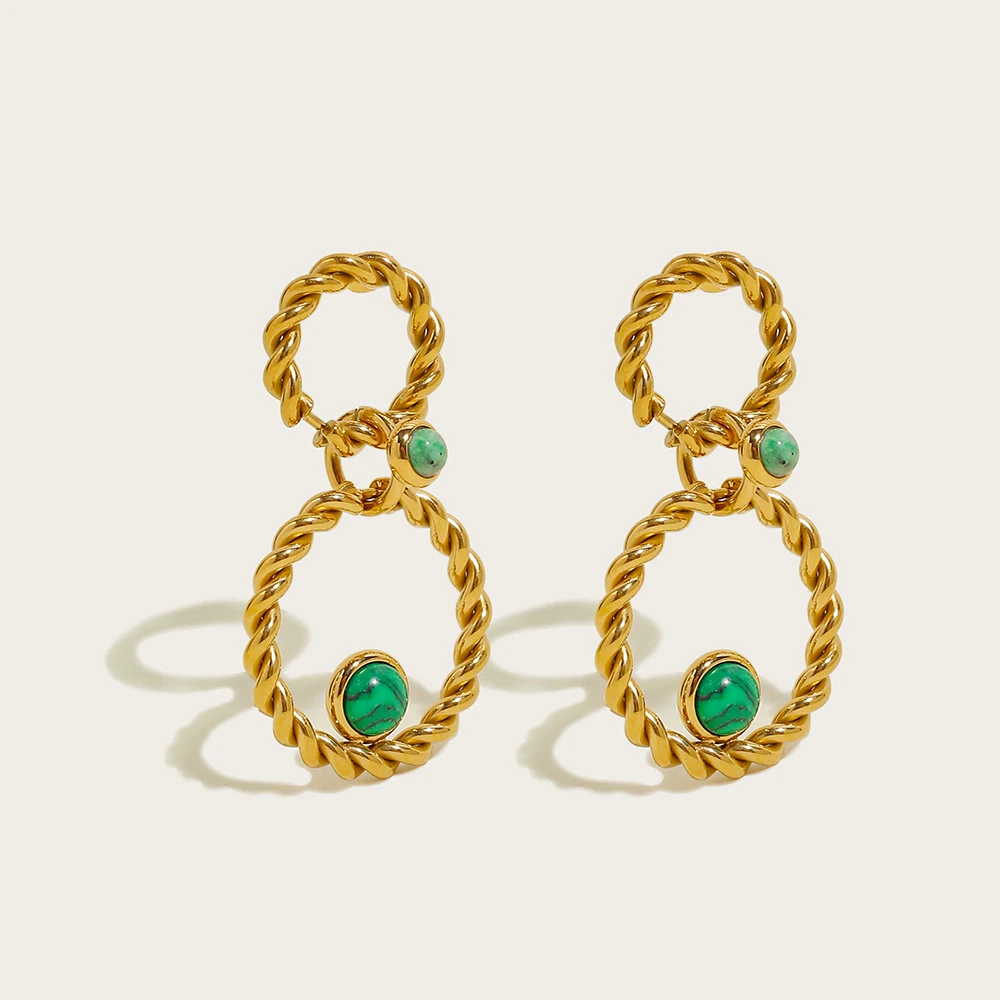 

YACHAN 18K Gold Plated Stainless Steel Twist Drop Earrings For Women Malachite Natural stone Dangle Earring Trendy Jewelry Gift