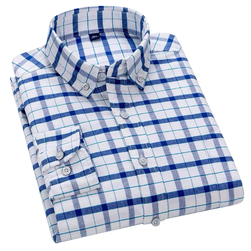 Camisa Masculina 2022 New Long-sleeved Shirt Japanese Retro Casual Business Oxford Plaid Men's Cotton Wild Shirt Men's Clothing