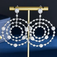 hibride fashion big round dangling long drop earrings for women gold color cz wedding dress accessories bijoux femme e 1097