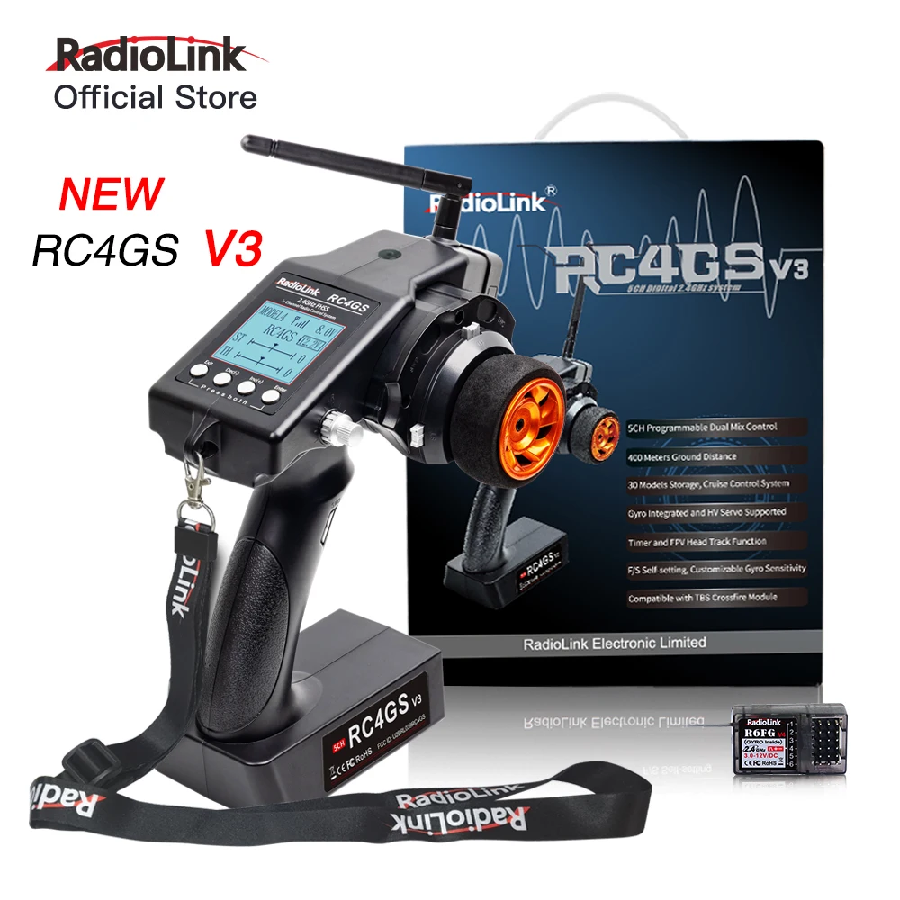 Radiolink RC4GS V3(V2 Upgrade) 5 Channels RC Radio Transmitter and Receiver R6FG Gyro Integrated Remote Control for RC Car Boat