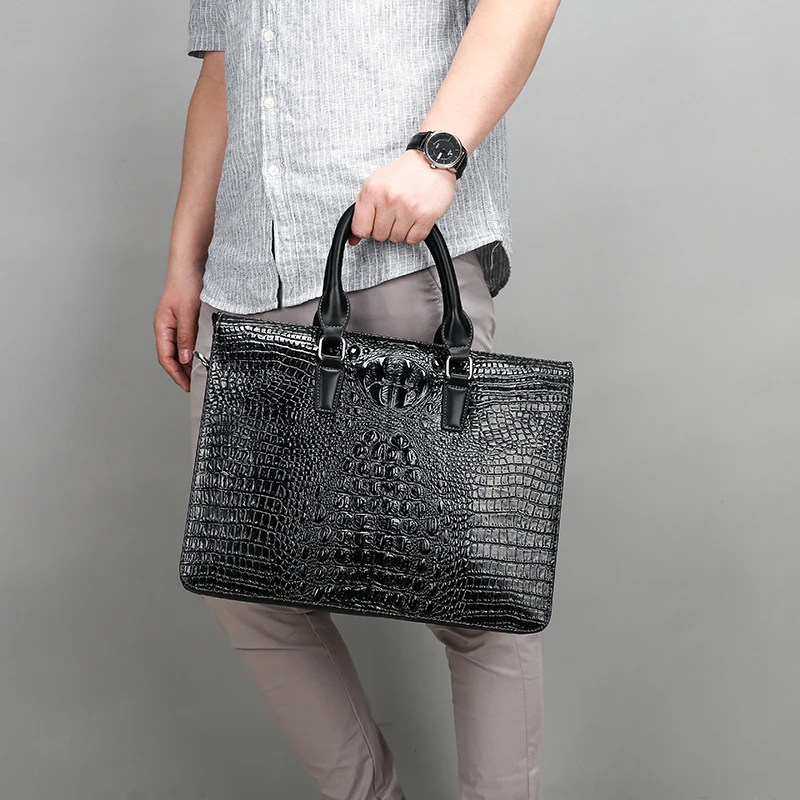 Men's Bags Shoulder Handbags Crocodile Pattern Hand File Bags Business Briefcases Business Bags Men's Work Bags 14 Computer Bag