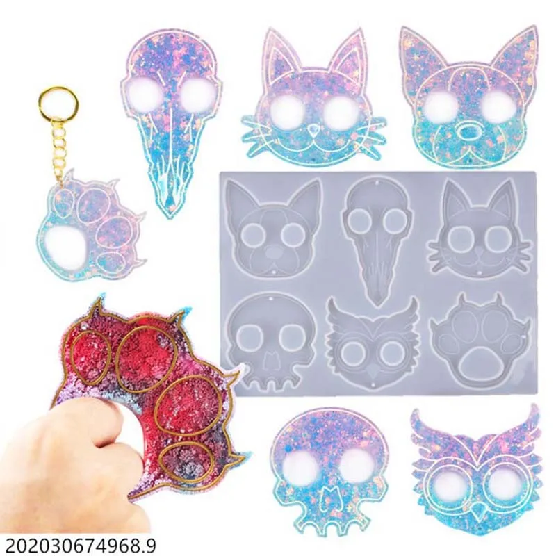 Diy Epoxy Resin Ring Cover Keychain Cat Claw Defense Cat Skull Mirror Silicone Mold