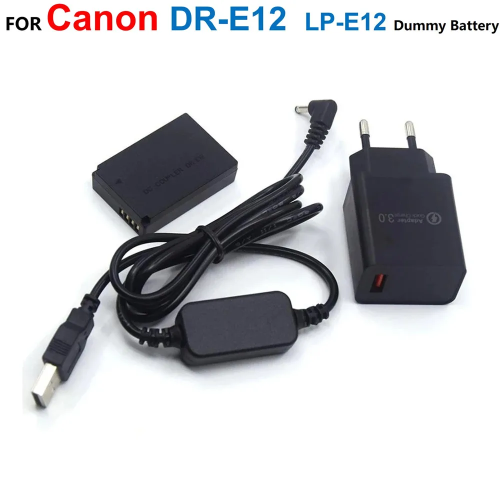 

DR-E12 DC Coupler LP-E12 Dummy Battery+ACK-E12 Power Bank Adapter USB Cable+5V Charger For Canon EOS M2 M10 M50 M100 M200 Camera