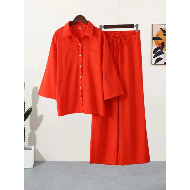 Elegant Green Pocket Buttons Shirt Sets For Women Solid Long Sleeve Tops Wide Leg Pant Suits 2024 New Female High Street Outfits