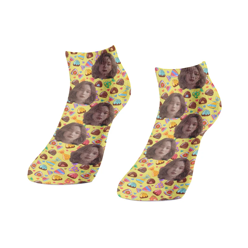 3D Cute Candy Customized Friends Face Printed Short Socks for Men Women Fashion Funny Socks DIY Design Socks Drop Shipping