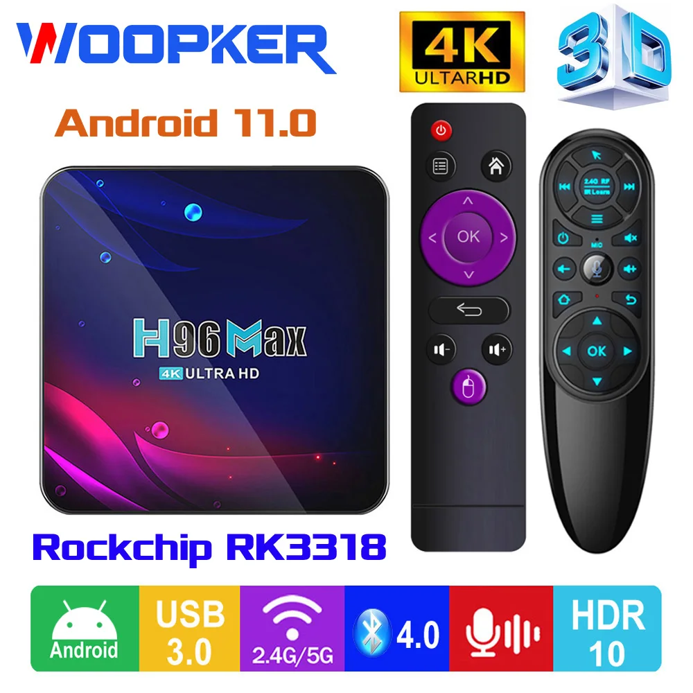 ТВ-приставка Woopker H96 Max V11 Rockchip RK3318 Android 11 Двойной Wi-Fi 2 4 ГГц/телефон BT 0 4K HDR 10 |