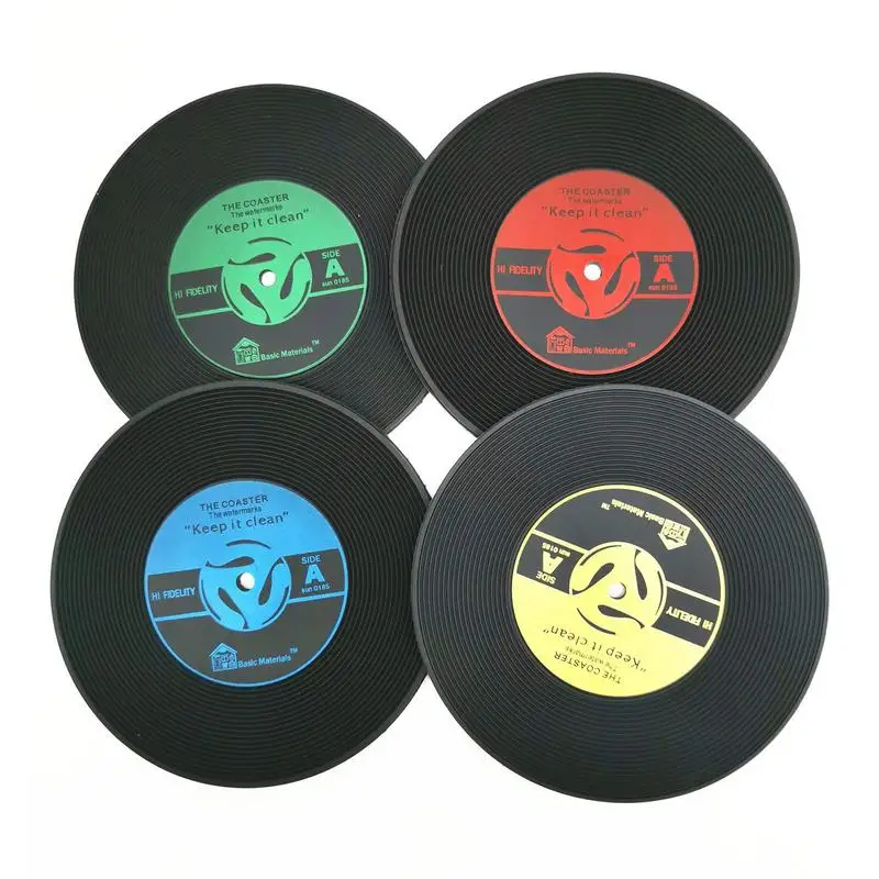 Vintage Coasters 4pcs Bar Coasters Round Music Coasters Reject Dirty And Mess Prevent Scratches Record Design Fit All Cups