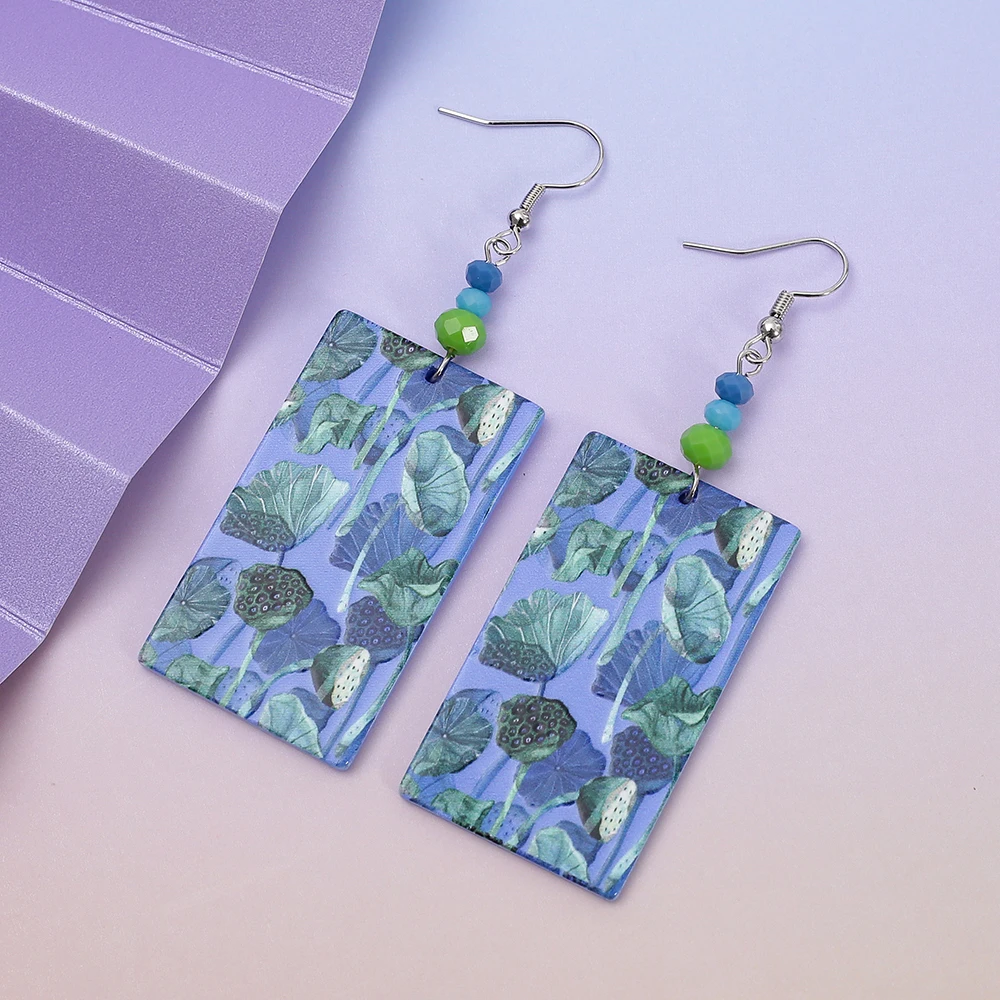 Модные акриловые серьги с принтом Green Lotus Relievo для женщин весна-лето винтажный