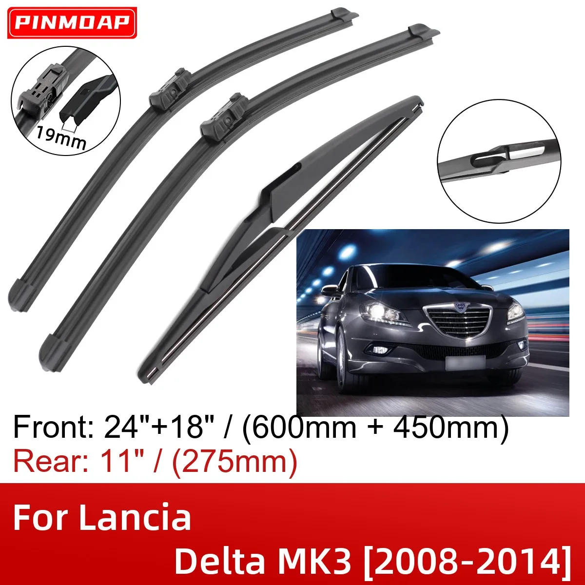 

Щетки стеклоочистителя для Lancia Delta MK3, 2008-2014, 24 + 18 + 11 дюймов, аксессуары для резака, 2008, 2009, 2010, 2011, 2012, 2013, 2014