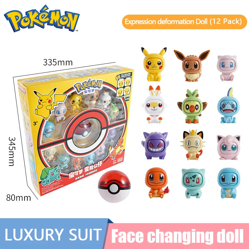

12 Styles Pokemon Pikachu Bulbasaur Pokeball Set Eevee Gengar Mewtwo Action Figure Model Face-changing Doll Elf Ball Child Toys