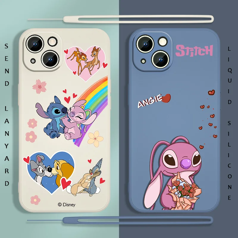 

Cute Anime Stitch LOVE Phone Case For Apple iPhone 13 12 11 Pro Max mini XS XR X 8 7 6S 6 Plus Liquid Rope Soft Funda Cover
