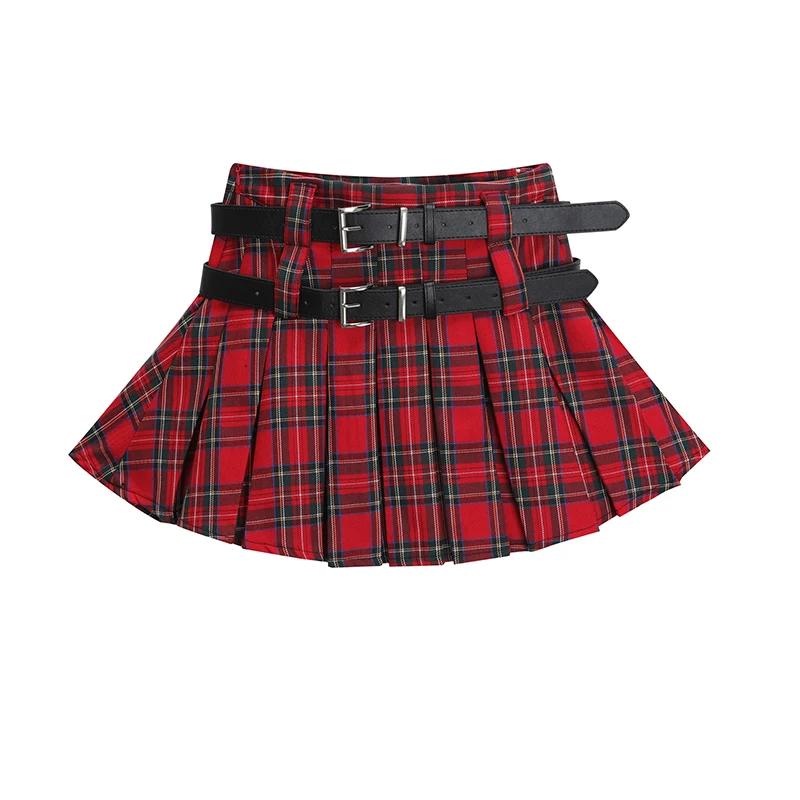 

Мини юбка женская в стиле панк, милая летняя юбка-трапеция в клетку, с завышенной талией, красная плиссированная юбка в стиле Харадзюку, Y2k, 2023