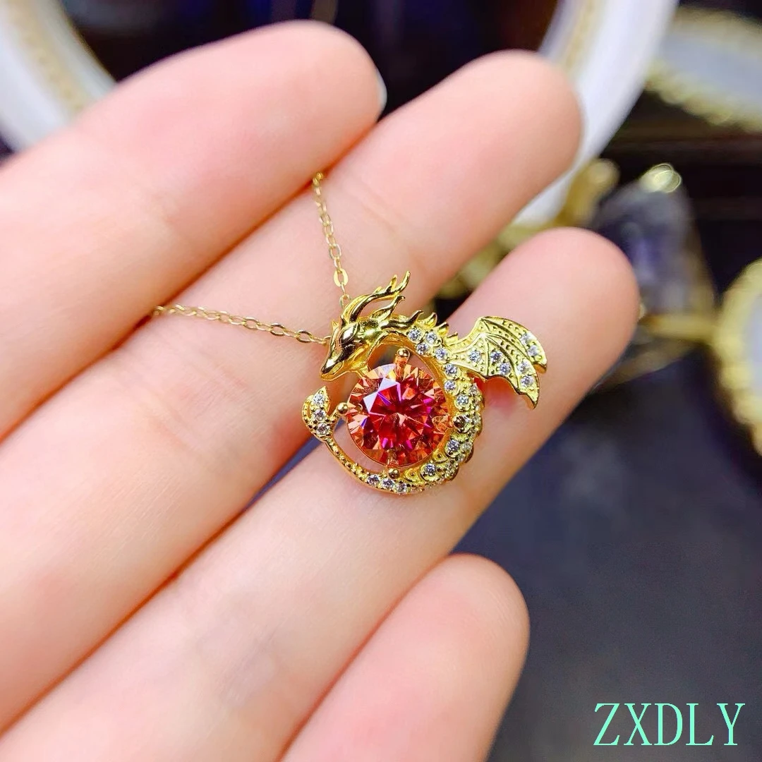 Новинка 2024 ожерелье с драконом арбуз красный Муассанит для девушки подвеска