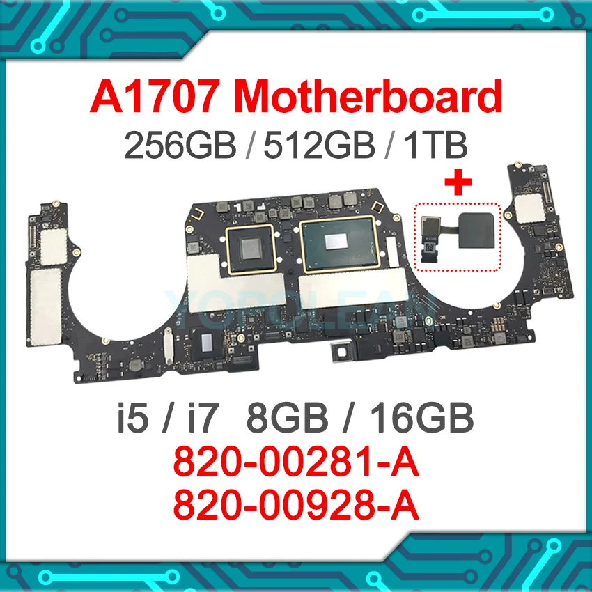 

Original A1707 Motherboard For MacBook Pro Retina 15" A1707 Logic Board CPU i7 256GB 512GB 820-00281-A 820-00928-A 2016 2017