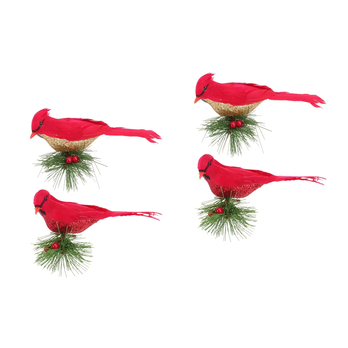 

4 Simulated Bird Ornament Bird Gardening Crafts (Red, Golden)
