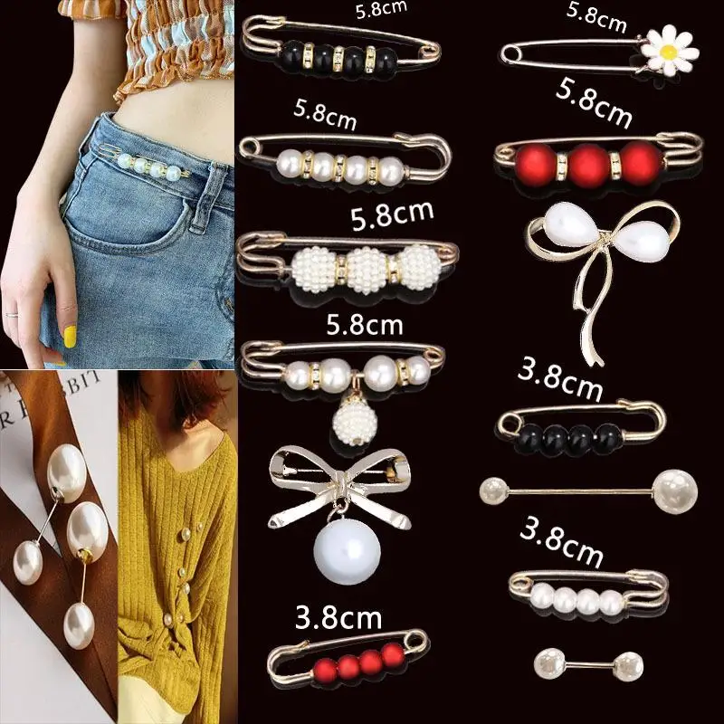 

Pearl Women Clip Brooch Small Mini Waist Clothes Waist Buckle Lady Pin Jeans Skirt Anti-Slip Daily Accessories Girls Jewelry