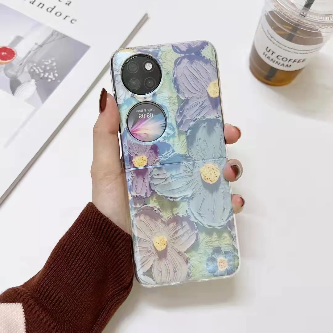 

Phone Case for HUAWEI P50 Pocket INS Beautiful Oil Painting Sun Flower Silicone Protective Cover Coque Shell Luxury Flower