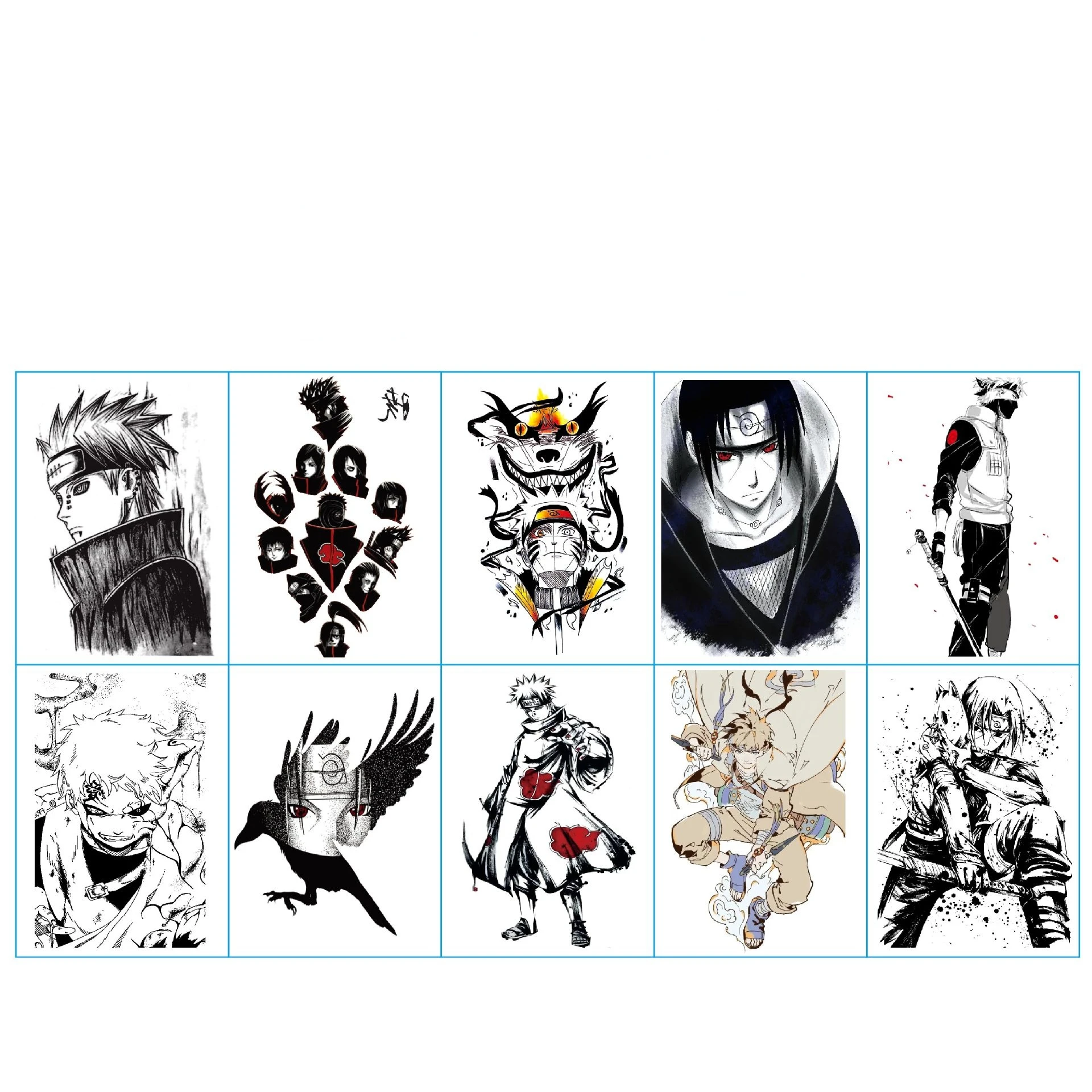 Набор из 10 наклеек для татуировок Наруто АНБУ Sasuke Uchiha Itachi привидение рассекающее