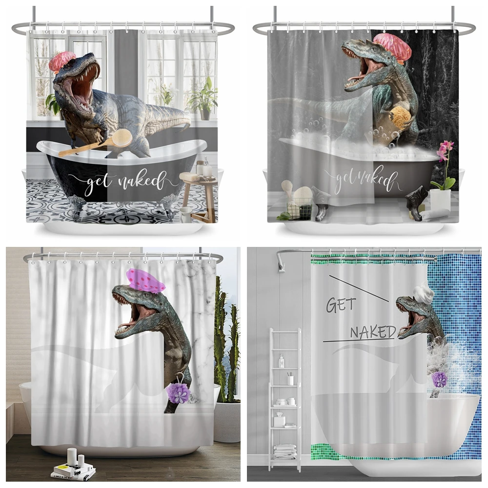 

Cute Dinosaur Funny Animal Shower Curtains Bathroom Bathtub Decoration Waterproof Polyester Bath Curtain Home Decor with Hooks