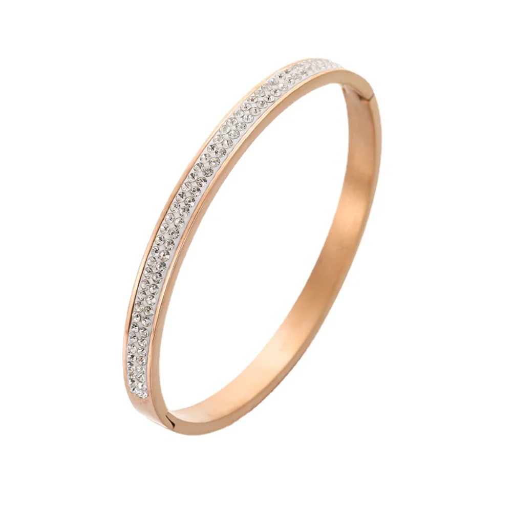 

Titanium Steel Crystal Diamond Bracelet No Color Loss Luxury Gold Color Opening Bangles Wedding Jewelry Accessories Decor Gifts