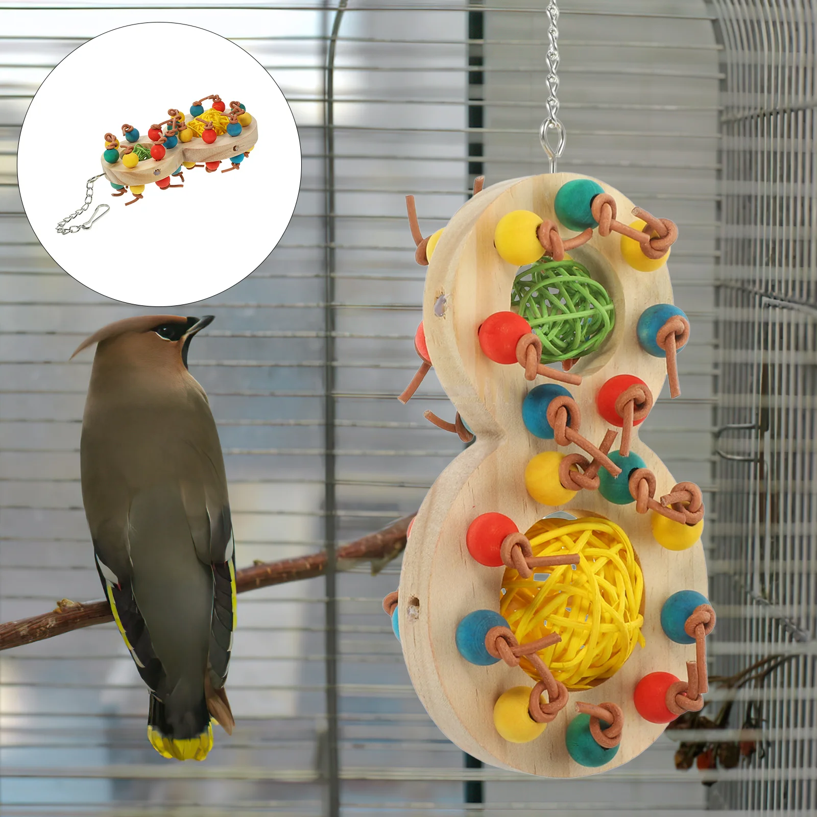 

Parrot Toys Bird Chew Parakeet Cage Shredding Long Tail Accessories Foraging Hanging Wooden Chewing Cockatiel