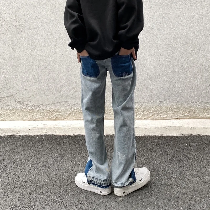 Jeans High Street Washed Old Jeans Men American Fashion Brand Five Points Star Stitching Loose Straight Couple Hip Hop Pants